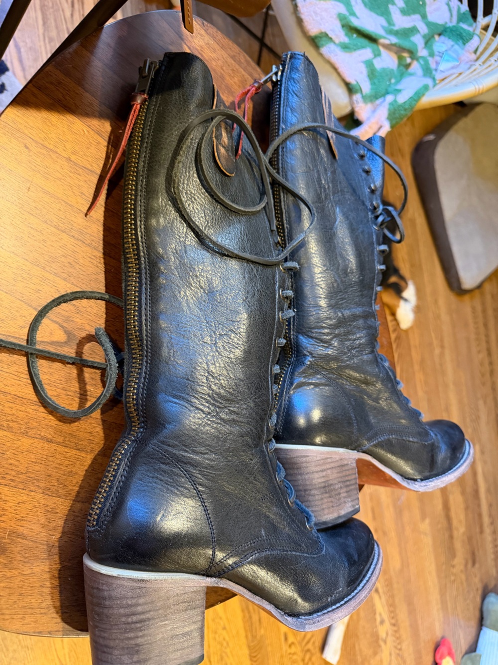 Freebird by Steven Grany Black Leather Lace-Up Block Heel Boots - Picture 3 of 7